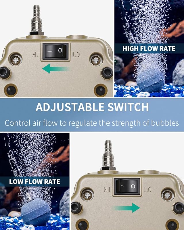 Pawfly 7W Akvárium Levegőpumpa Szabályozható Csendes Oxigén Pumpa 16L/perc Halastó Akvárium 1000L Készlettel