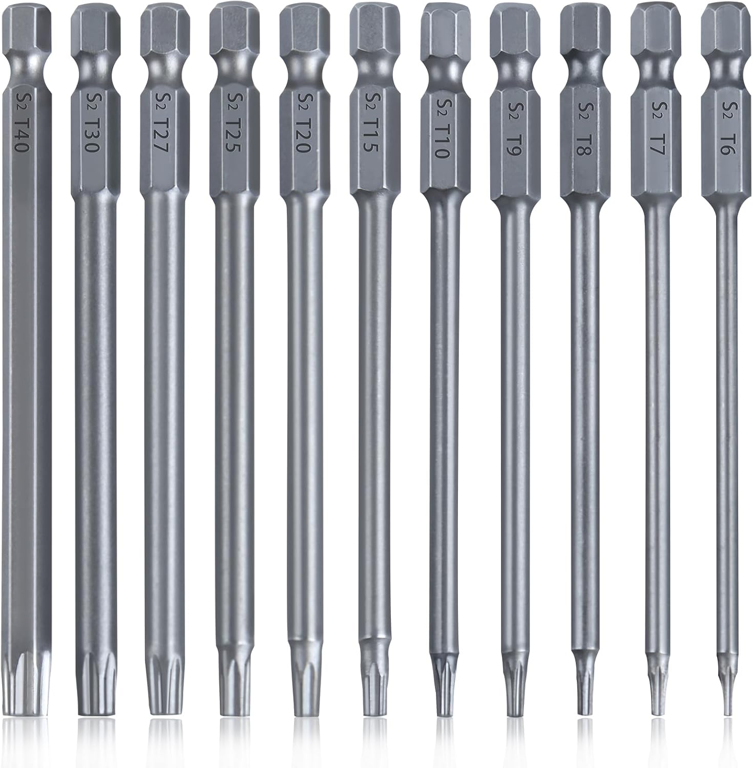 Manual Impact Driver Nut Driver Set 11 Piece Security Torx Bit Set T6 To T40 Torx Head Screwdriver Bit Set 1/4 Inch Hex Shank Magnetic Tamper Proof Star 6 Point Screw Driver Kit