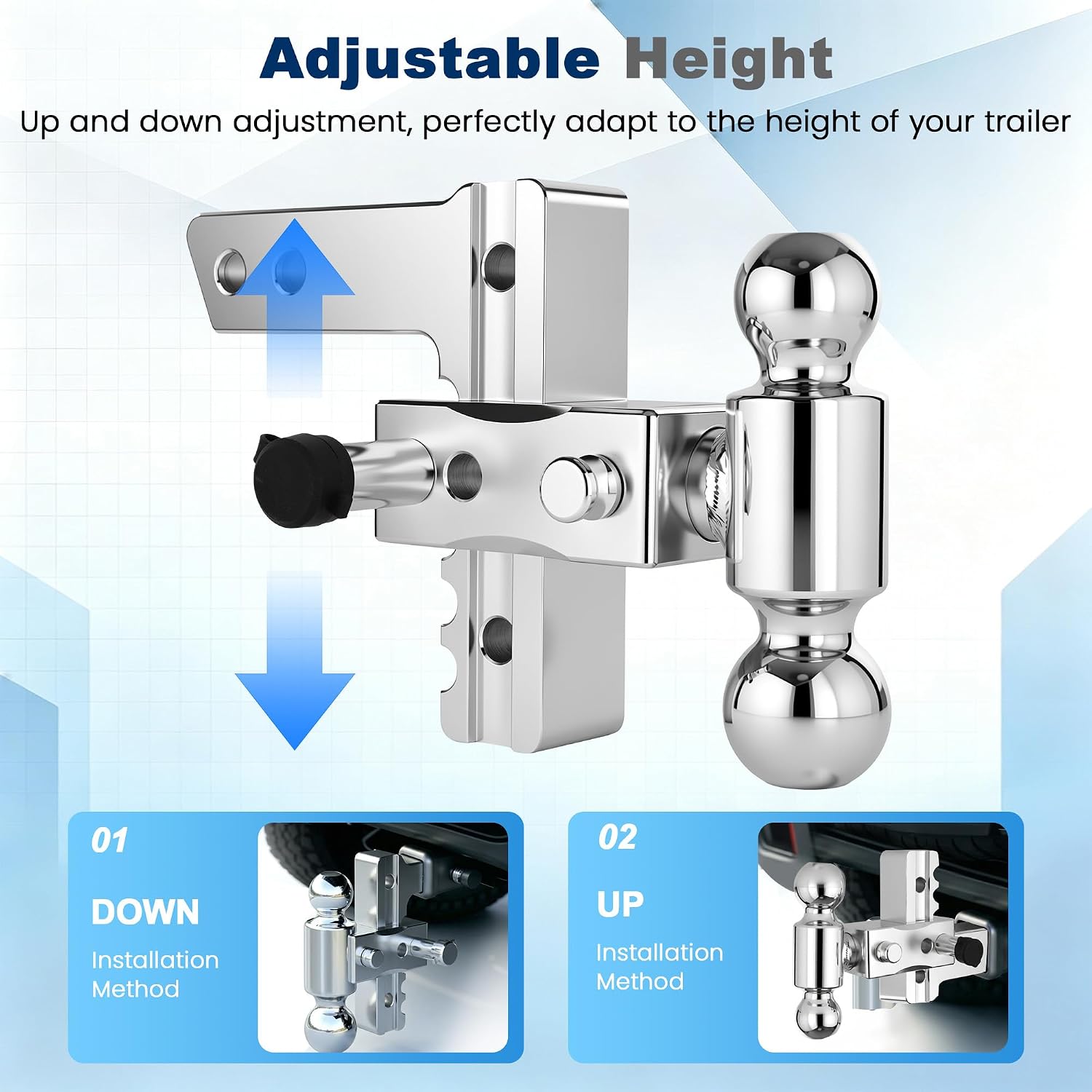 Adjustable Trailer Hitch for 2 Inch Receiver,Tow Hitches with 10-Inch Drop