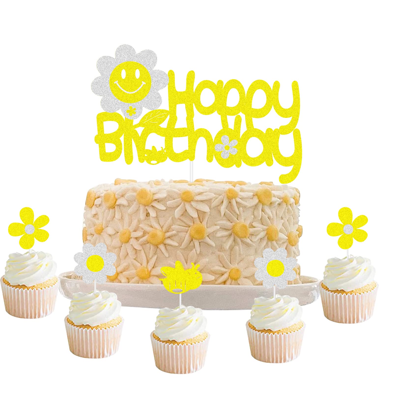 Buy GLOVELY'S Daisy Cake Decorations White Sunflower Happy Birthday
