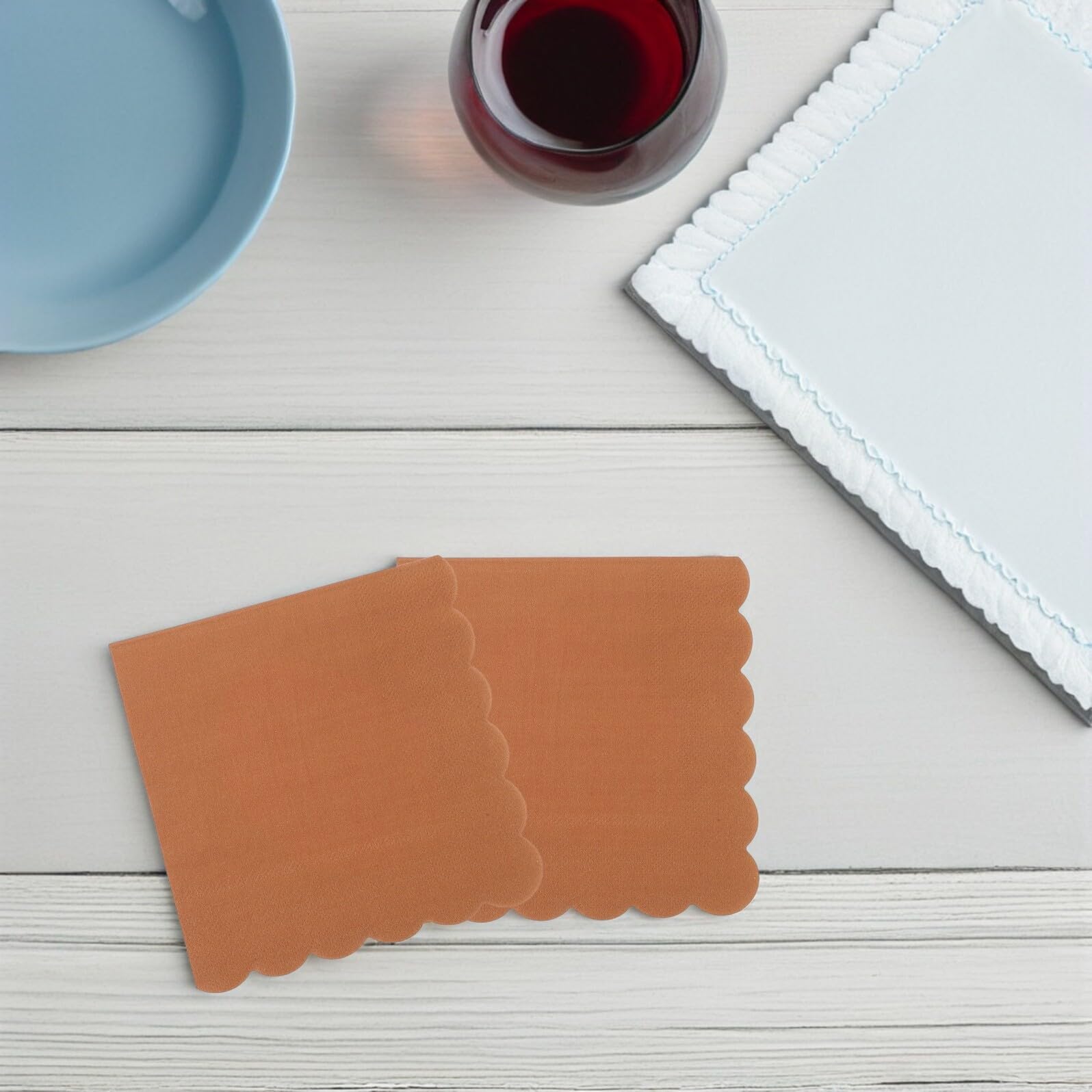 MAGICLULU Servilletas de Cena Desechables Kraft Marrones Festoneadas 100 Unidades Papel Absorbente para Fiestas Bodas Restaurantes y Eventos Sociales