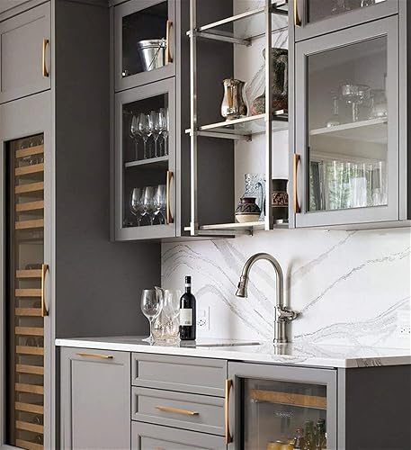 Miniatura 5 de Tirador de gabinete moderno con agujero central de 5.0 pulgadas, manija dorada pulida, accesorios de gabinete de lujo, paquete de 6 unidades 074