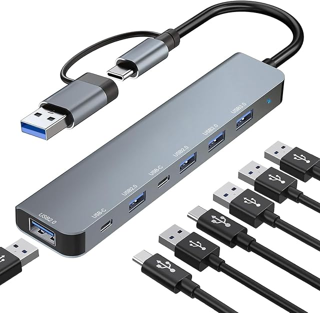Hub USB 3.0 7 en 2 Multipuerto con USB-C y USB 2.0