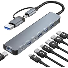 USB C Hub, USB Hub 3.0, Upgrade 7 in 2 USB Splitter with 1xUSB 3.0, 4xUSB2.0, 2xUSB C, USB C &amp; USB Hub Multiport Adapter, USBC USB Dongle for PC/Laptop/Tablet/Mac/MacBook/iPad and More Devices