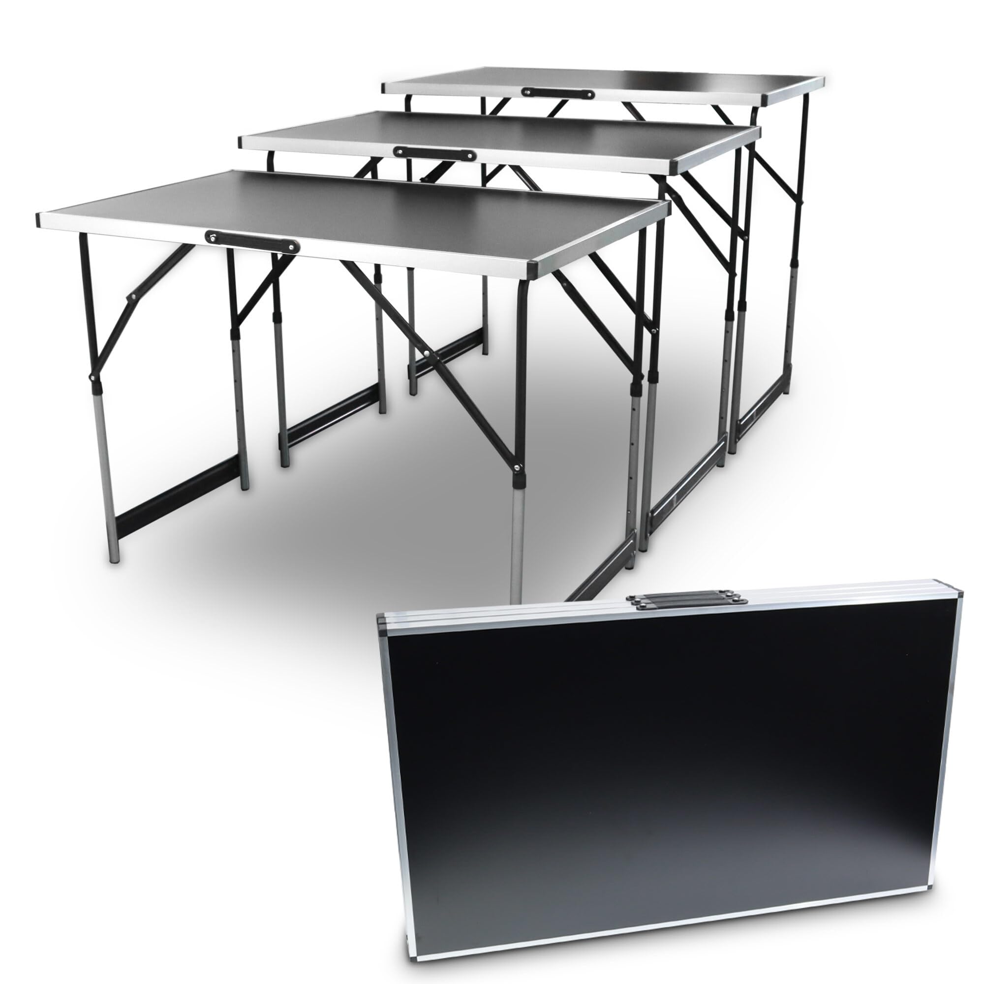 BITUXX Mehrzwecktisch 3er Set Tapeziertisch klappbar Höhenverstellbar 3-teilig Flohmarkttisch Verkaufstisch Markttisch Malertisch Campingtisch Alu 100 x 60 cm bis 30Kg