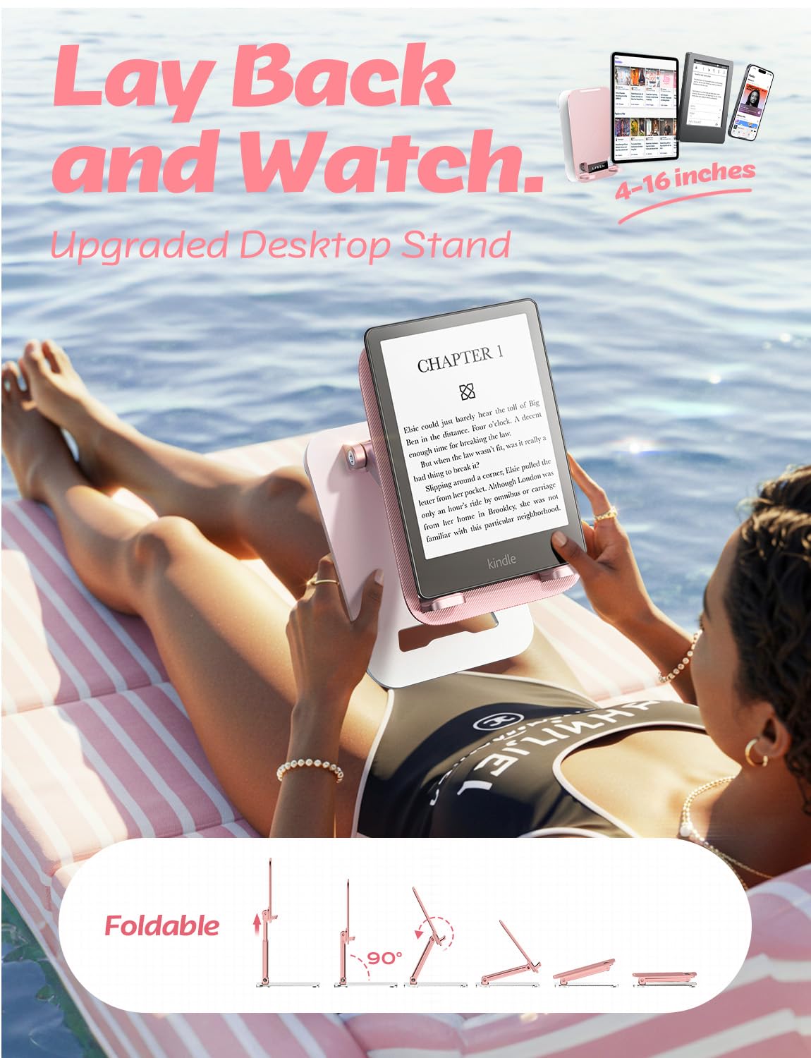 LISEN Tablet Stand for iPad Stand Holder Desk, Foldable Home Office Desk Accessories Travel for iPad Holder Dorm College Essentials Portable Monitor Stand Pink Sorbet for Girls