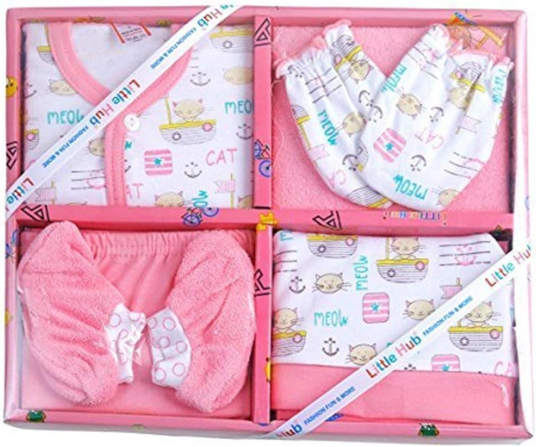 Unisex Cotton 6Pcs Gift Set Pink 0-3 Months, Printed