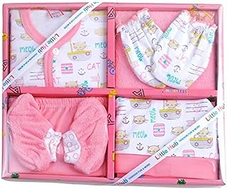 Little Hub Unisex Cotton 6Pcs Gift Set Pink 0-3 Months, Printed Price In India