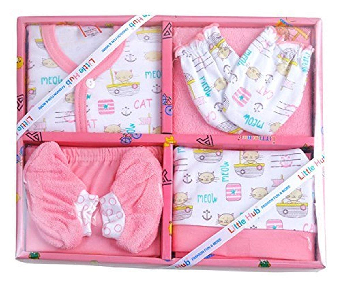 Little Hub Unisex Cotton 6Pcs Gift Set Pink 0-3 Months, Printed - Review, Price and Buying Guide