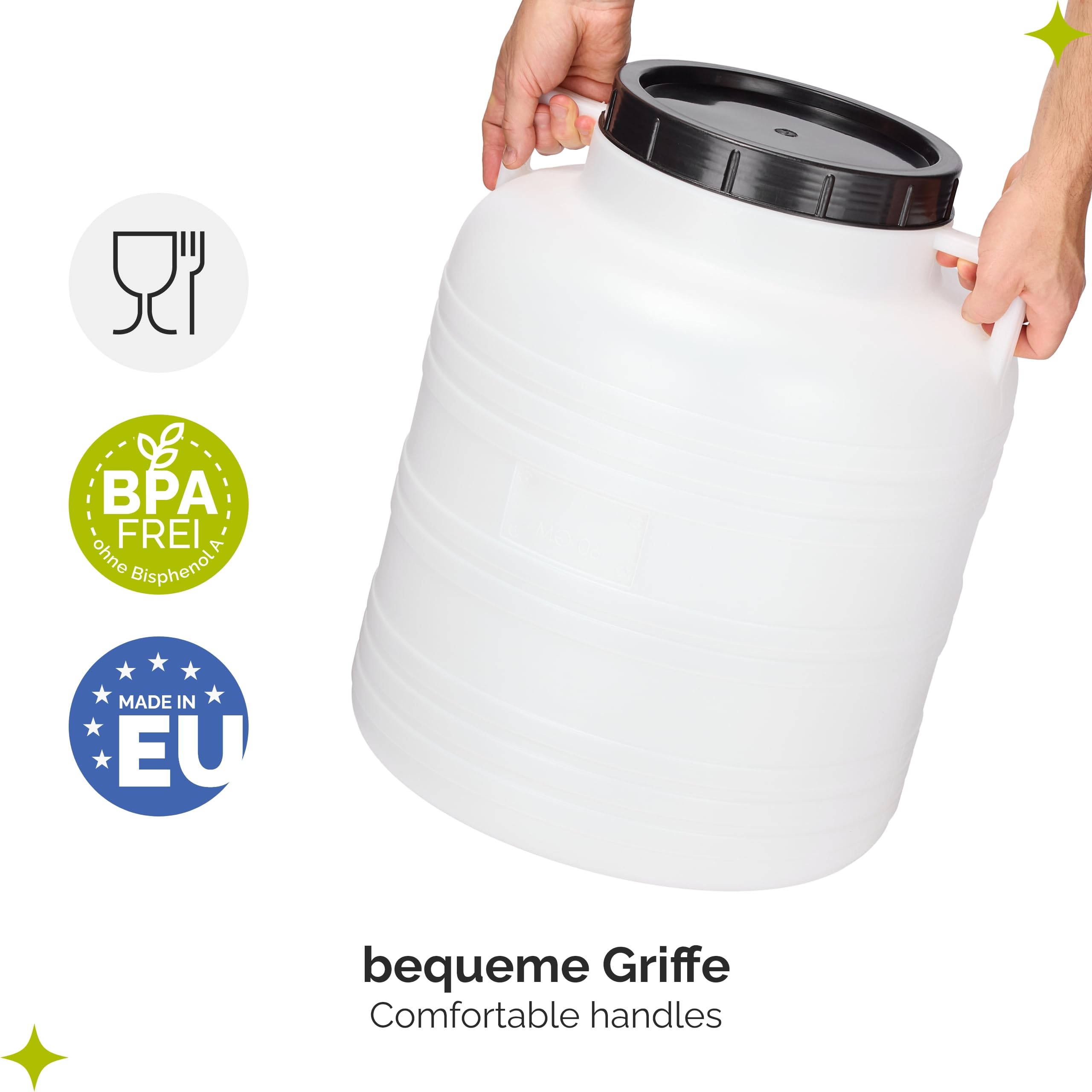 Garronda Set 2X 60 Liter BPA-freies Fass und Futtertonne Weithalsfass Wassertank und Behälter mit Deckel für Sauerkraut sowie Surfass Pökelfass für Fleisch GD-0132 Weiß