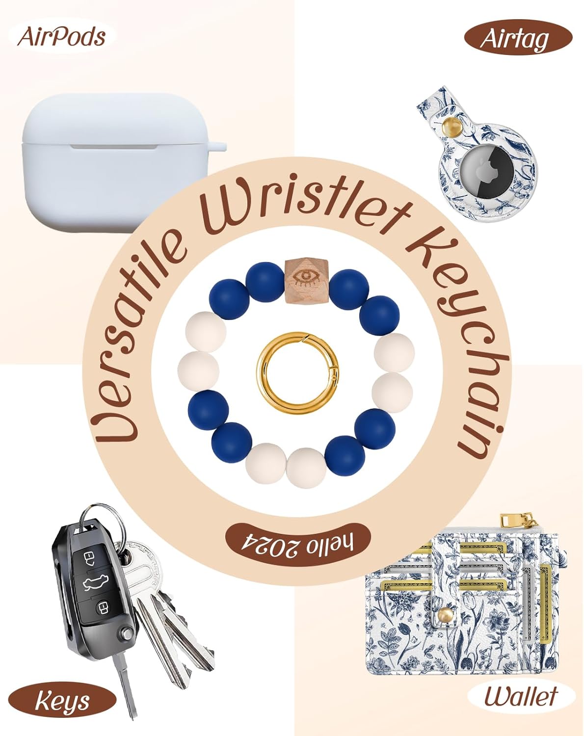 Wallet Keychain Wristlet for Women with AirTag Holder - Cute Design Credit Card Holder Wallets Key Chain Ring Slim Small RFID Air Tag Coin Pocket Purse for Ladies Girls Female,Blue Flower - Image 5