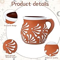 Vista 3 de Baderke 2 Pack Mexican Pottery Mugs Mexican Coffee Mugs Clay Cups for Women Men Birthday Graduation Wedding Holiday Parties Gifts, White Terracotta