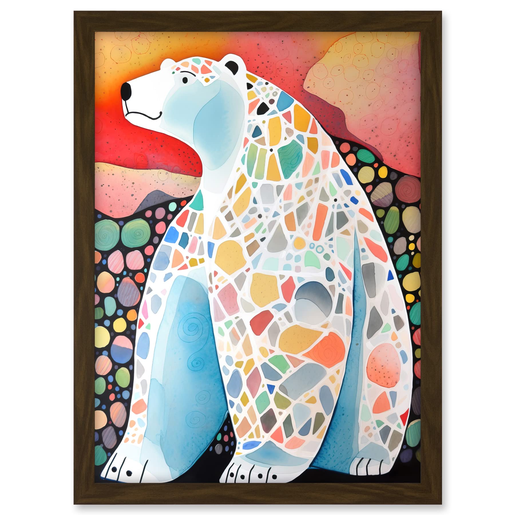 Artery8 Polar Bear With Mosaic Pattern Folk Art Artwork Framed A3 Wall Art Print