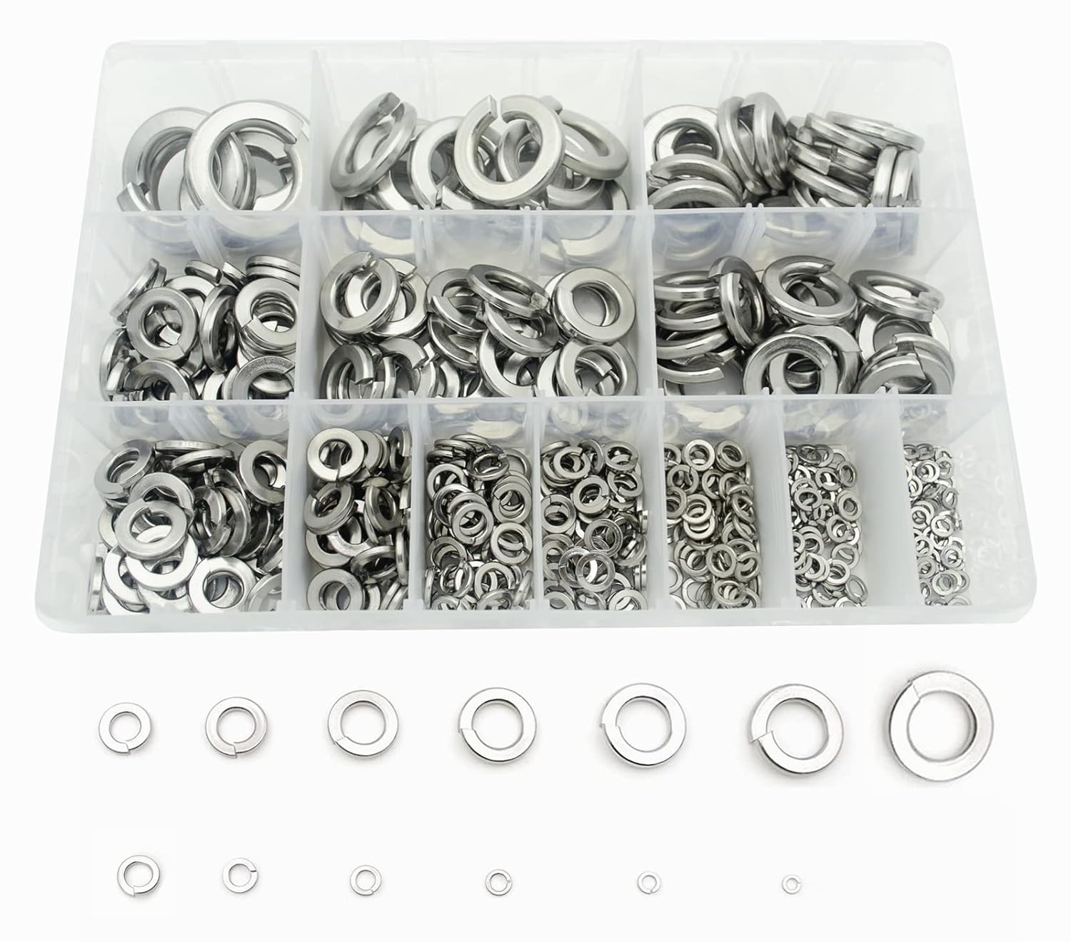 4# 6# 8# 10# 12# 1/4" 5/16" 3/8" 7/16" 1/2" 9/16" 5/8" 3/4" 304-Stainless Steel Split Lock Spring Washers Assortment Kit