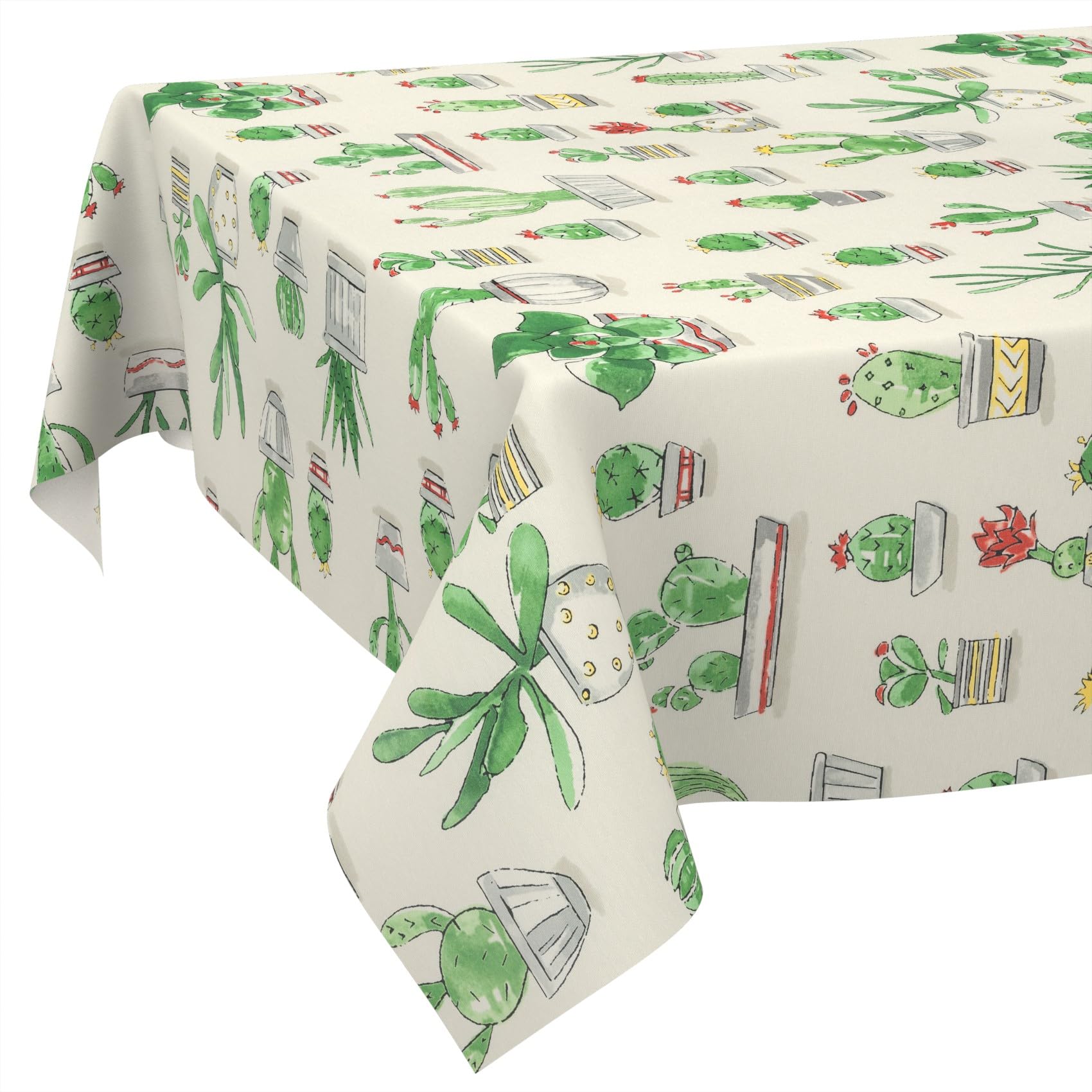 Tablecloth Fabric Washable Tablecloth Table Cloth Easy Care Lotus Effect Dirt and Water-Repellent for Indoor Outdoor Table Cloth 200 x 140 cm Cut Edge Cactus
