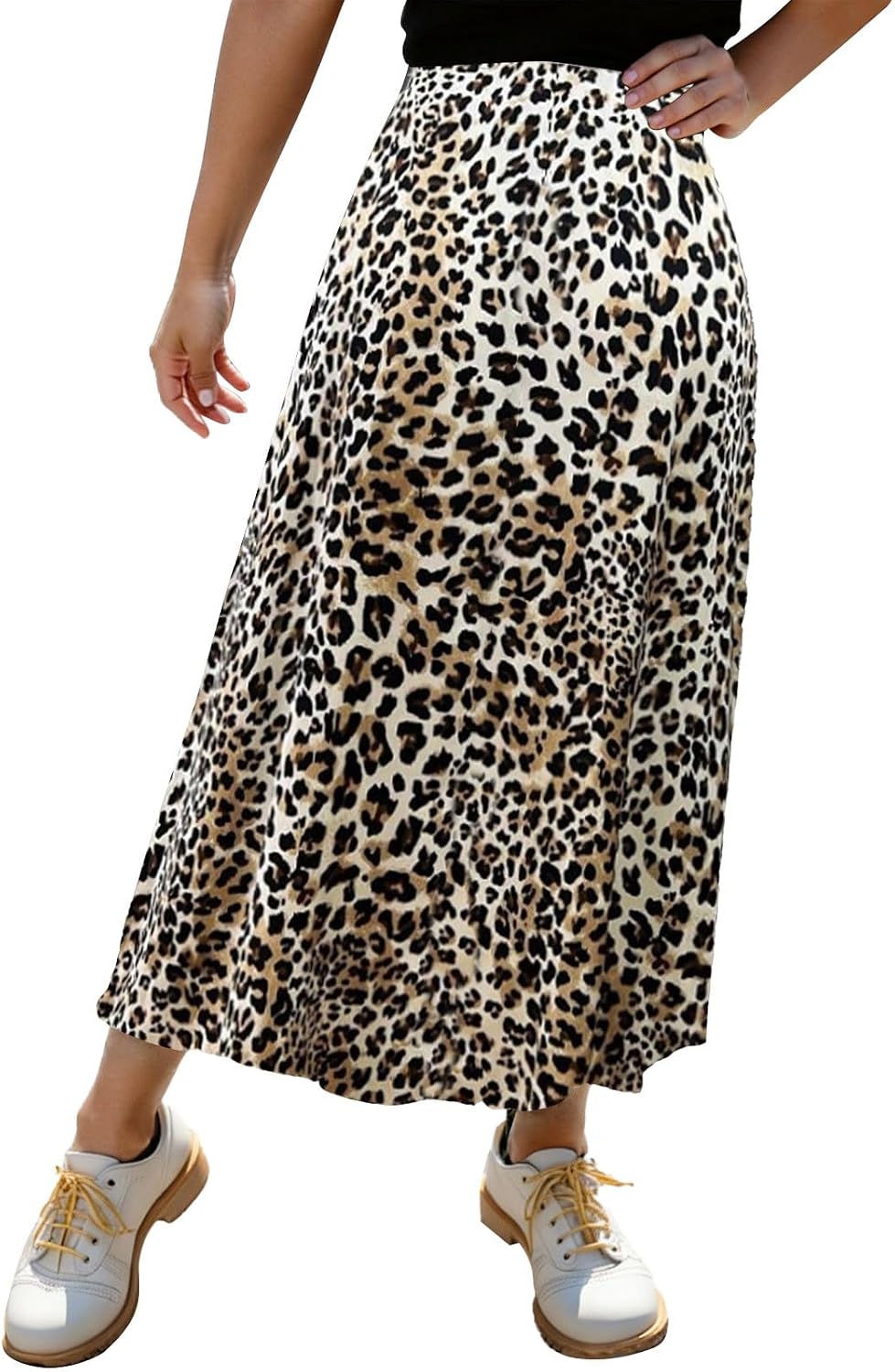 Générique Elegant Flowy Floral Print Split Satin Maxi Skirt High Waist Summer Style