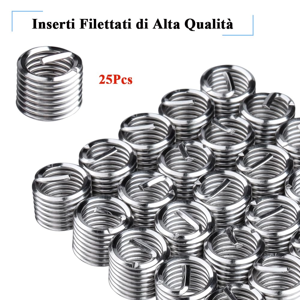 Mesee Kit di Riparazione Filettatura M8 in Acciaio Inossidabile, Strumenti per Riparazioni Filettature con Trapano Maschio Filettatore Chiave Inserti Filettati Riparazione di Filetti per Automotive