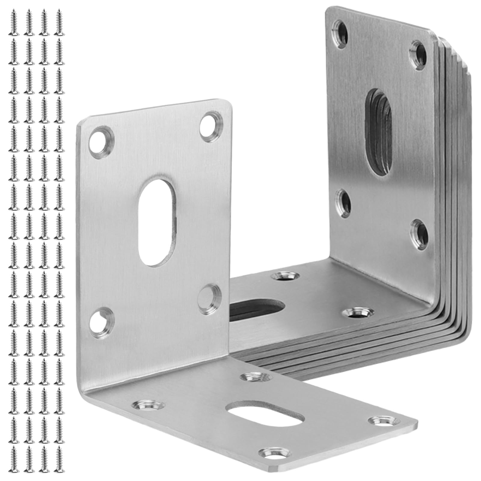 ZOENHOU 8 x Angle Connectors, 70 x 70 x 49 mm, Angle Connector, Stainless Steel, Hole Angle, Mounting Bracket, with 64 Screws