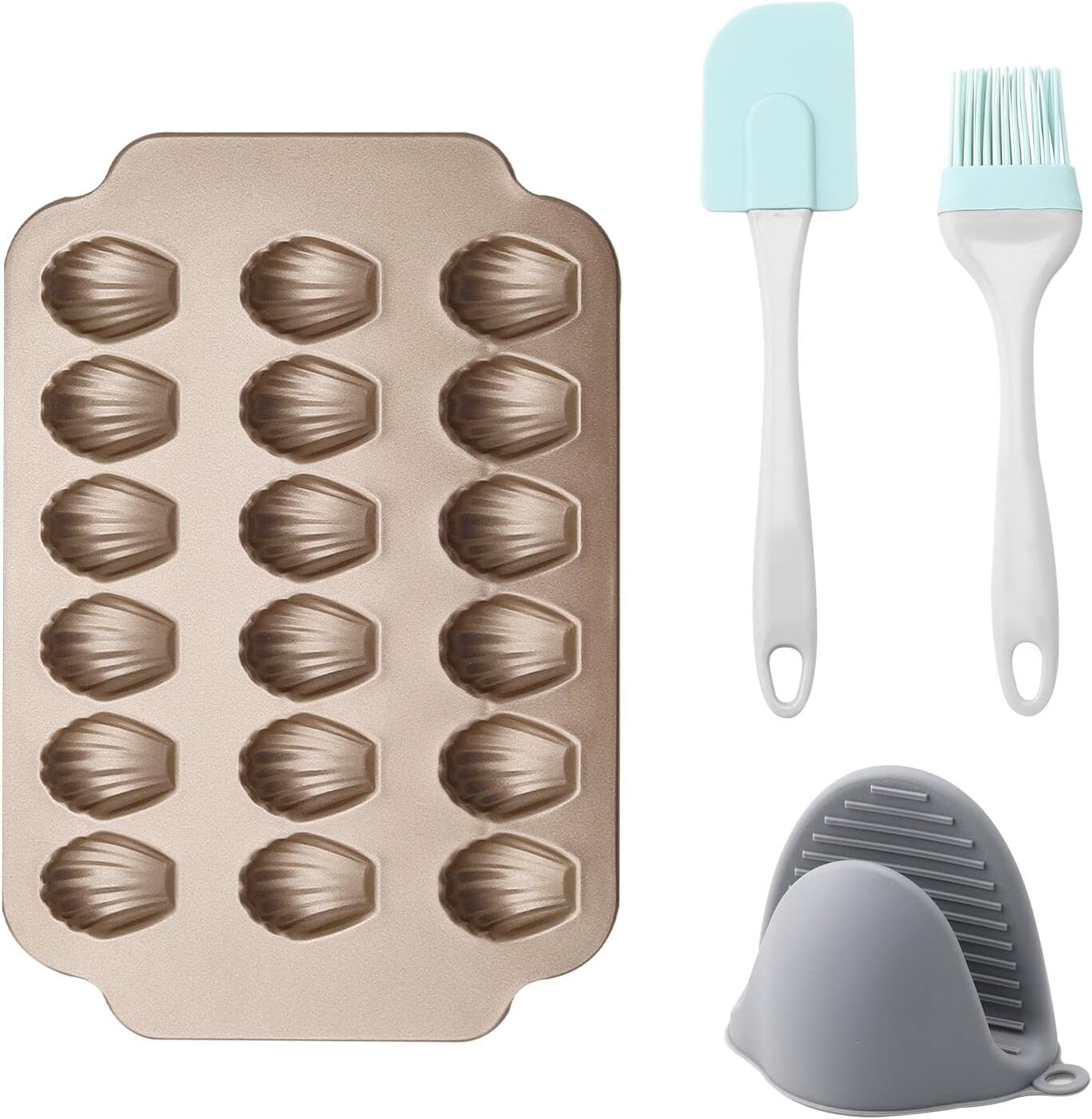 SIKEN Mini Madeleine Pan Nonstick 18Cup Madeline Cookie Pan, Heavy Duty Gold Small