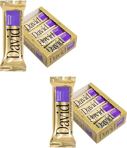 David Protein Bar, Blueberry Pie, 24 Protein Bars | 28g of Protein | 150 Calories | 0g of Sugar - High Protein, Low Carb, Gluten Free Protein Bar (2 Pack - 24 ct.)