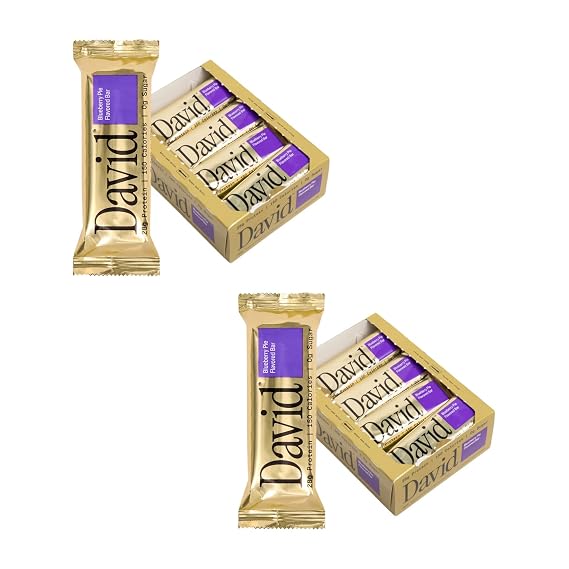 David Protein Bar, Blueberry Pie, 24 Protein Bars | 28g of Protein | 150 Calories | 0g of Sugar - High Protein, Low Carb, Gluten Free Protein Bar, Pack of 24