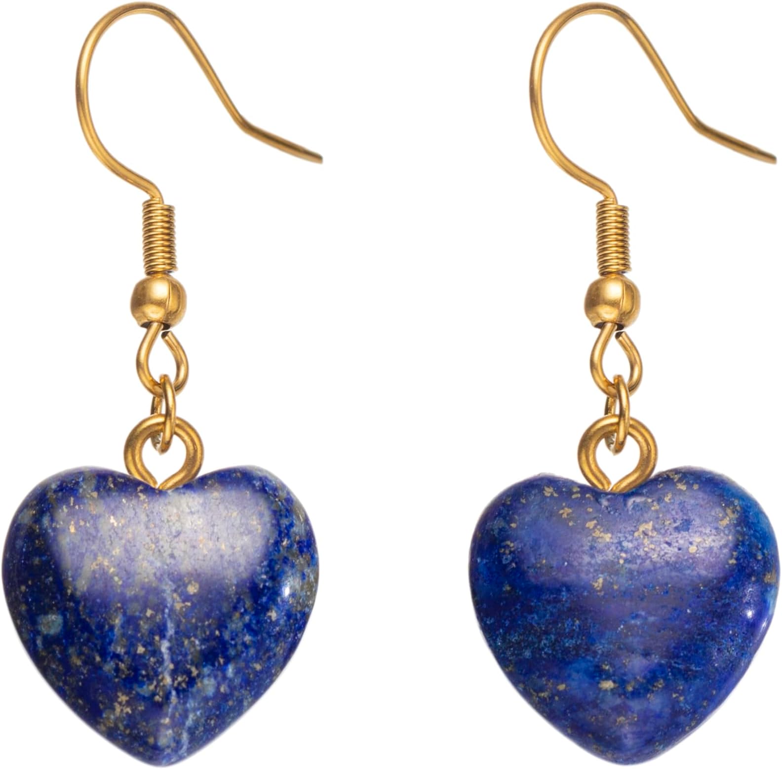 Heart Natural Stone Earrings for Women Lapis Lazuli Carnelian Amethyst Rose Quartz Turquoise Drop Dangle 18k Gold Plated Earrings Handmade Gemstone Jewelry Gifts for Mom Girlfriend