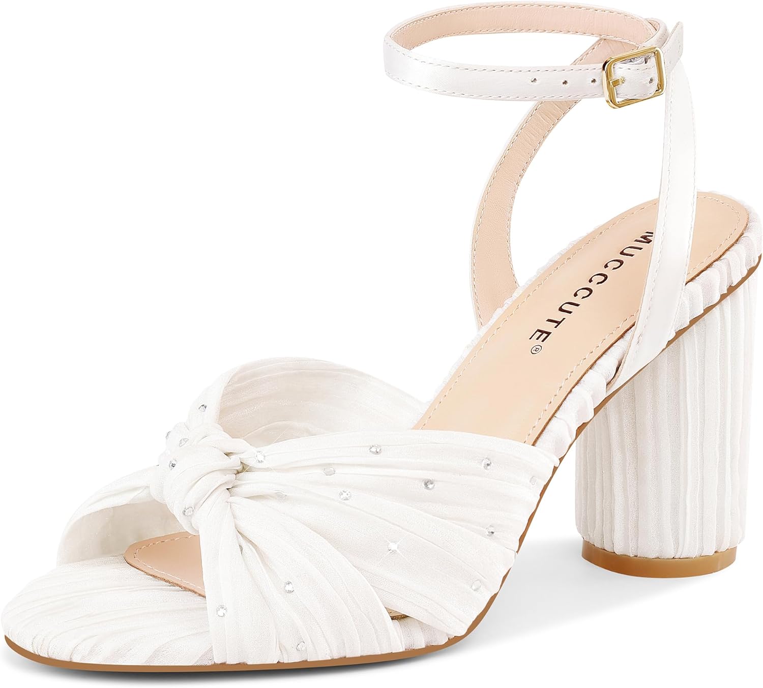 MUCCCUTE Women's Bow Knot Heeled Sandals Ankle Buckle Strap Chunky Heeled Open-toe Comfortable Wedding Party Fashion Heeled