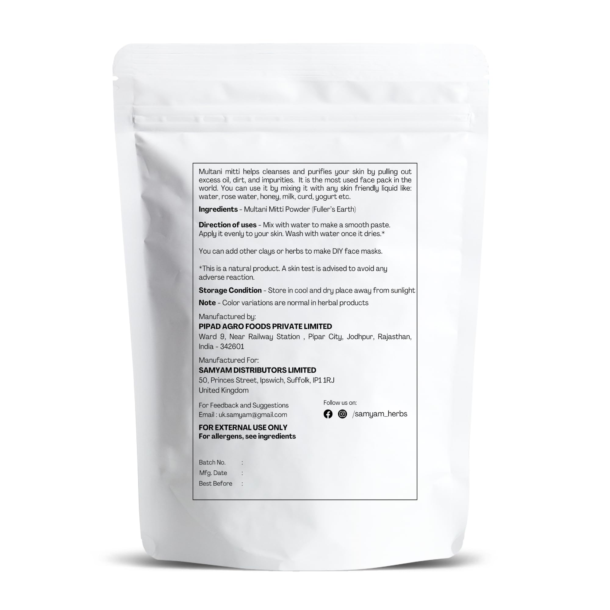SAMYAM Multani Mitti Facial Skin Cleanser Powder - 500g, 500 g (Pack of 1) - Image 2