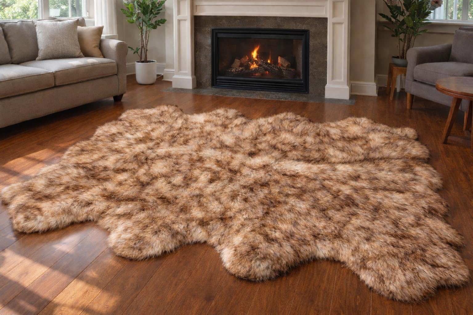 Free Shape Luxury Soft Fluffy Shag Area Rug Octo 8 Pelts 6'x8',180x240 cm - Vegan Fur Ultra Soft Indoor Carpet Nursery Rugs for Bedroom Home Decor,