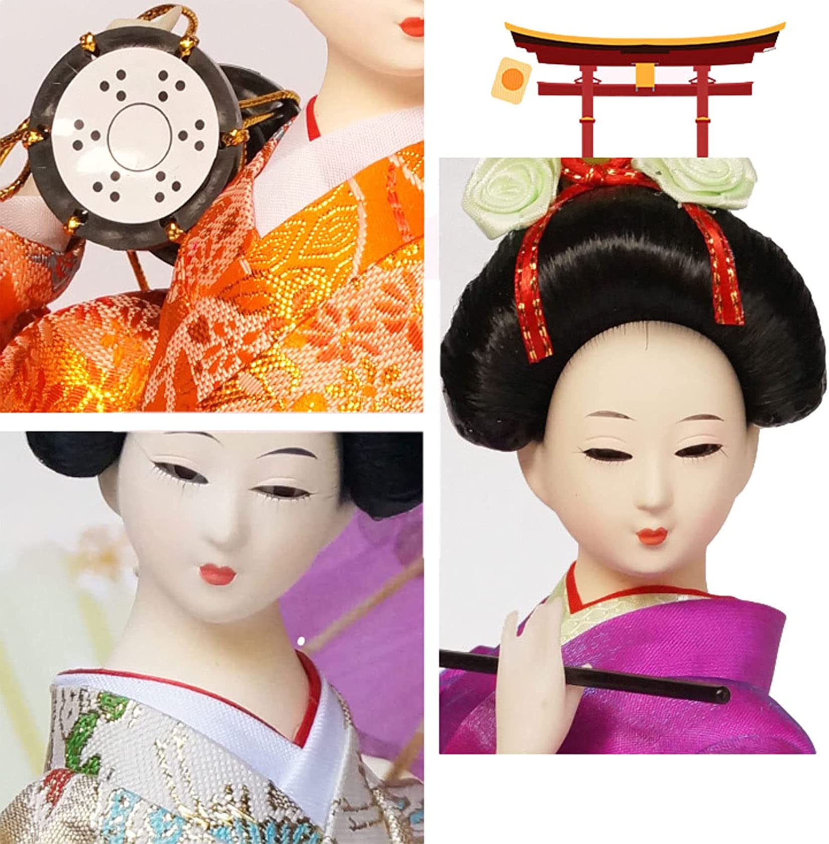Statuette De Geisha Japonaise En Résine - Décoration De Bureau Ou Maison - Kimono Peint à La Main - Lot De 4 Figurines