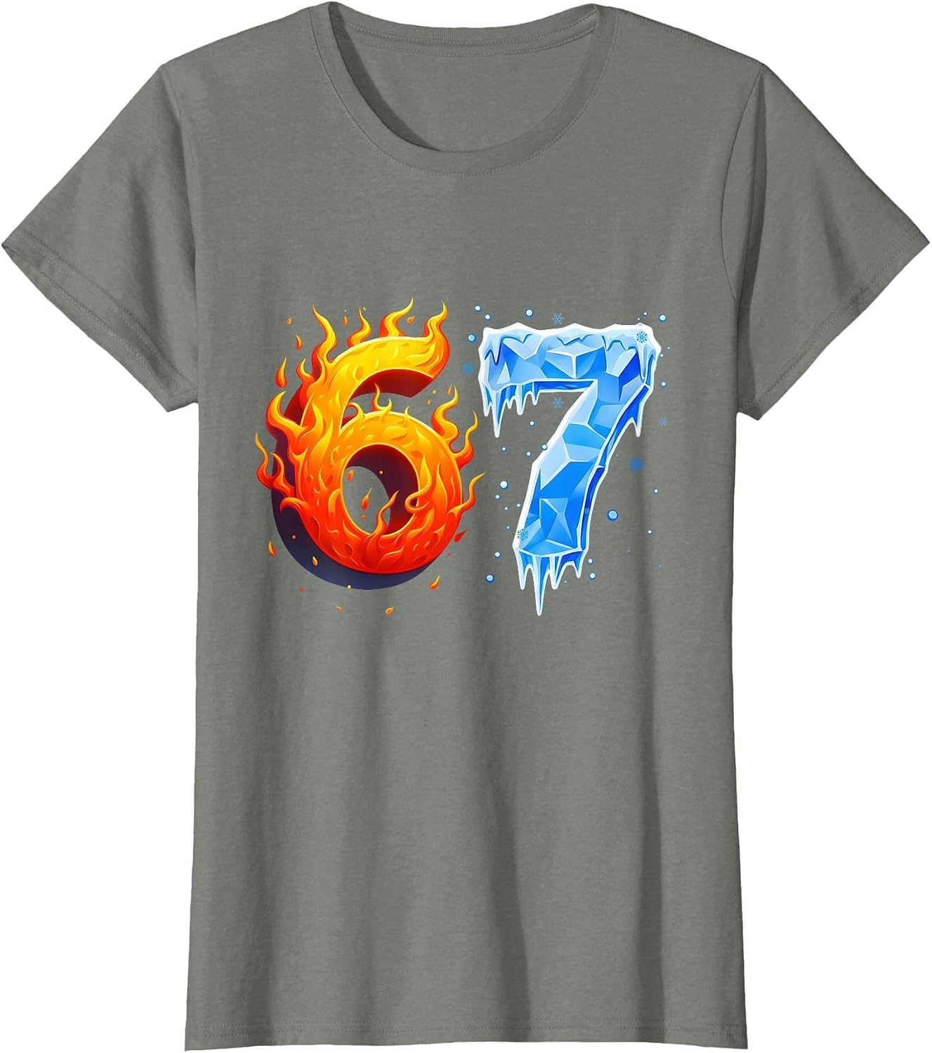 67 Six Seven 6-7 Flaming Ice Funny Teen Kids Brainrot Meme T-Shirt image 5