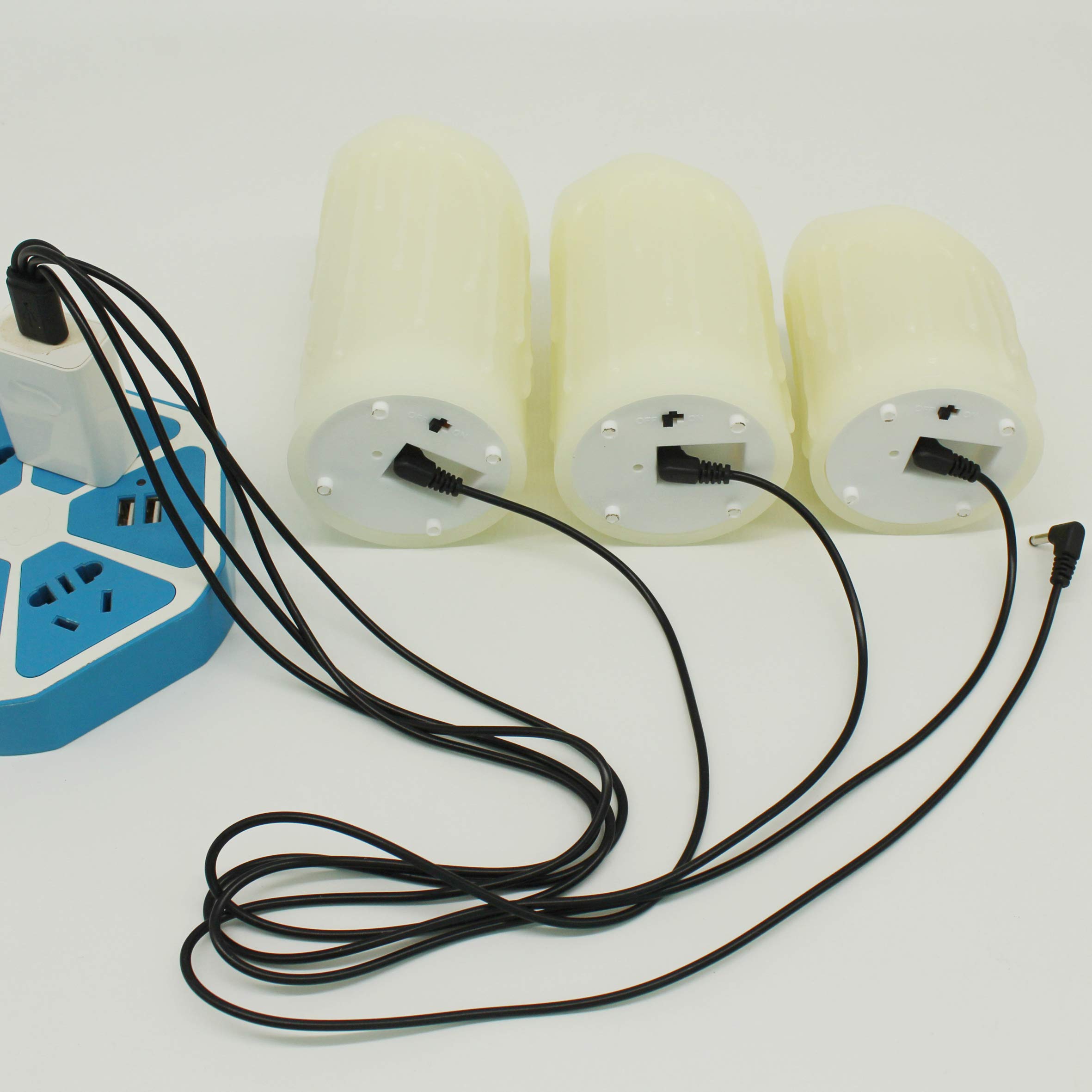 CVHOMEDECO. Bougies sans flamme Electronique Batterie rechargeable Extra Brillant Ivory Dripping Real Wax Pillars LED Flickering Pillar Candle with 10-Key Remote Control, Set of 3