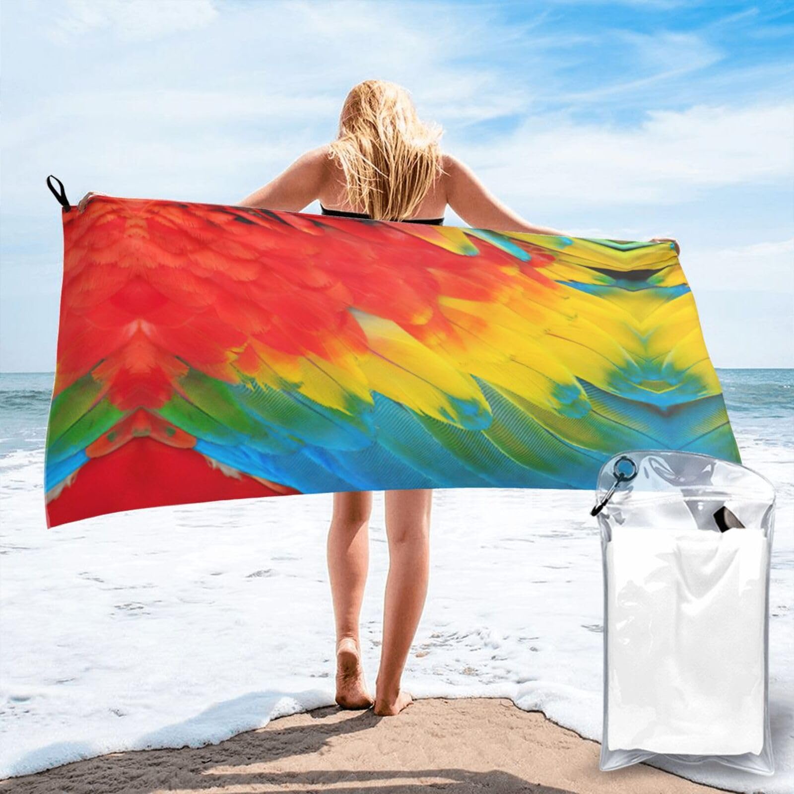 WYCZHY Fantastic Parrot Feather Print Beach Towel Soft Quick Dry For Spa Pool Gym Vacation Travelers Women Men Adults Sauna Gift