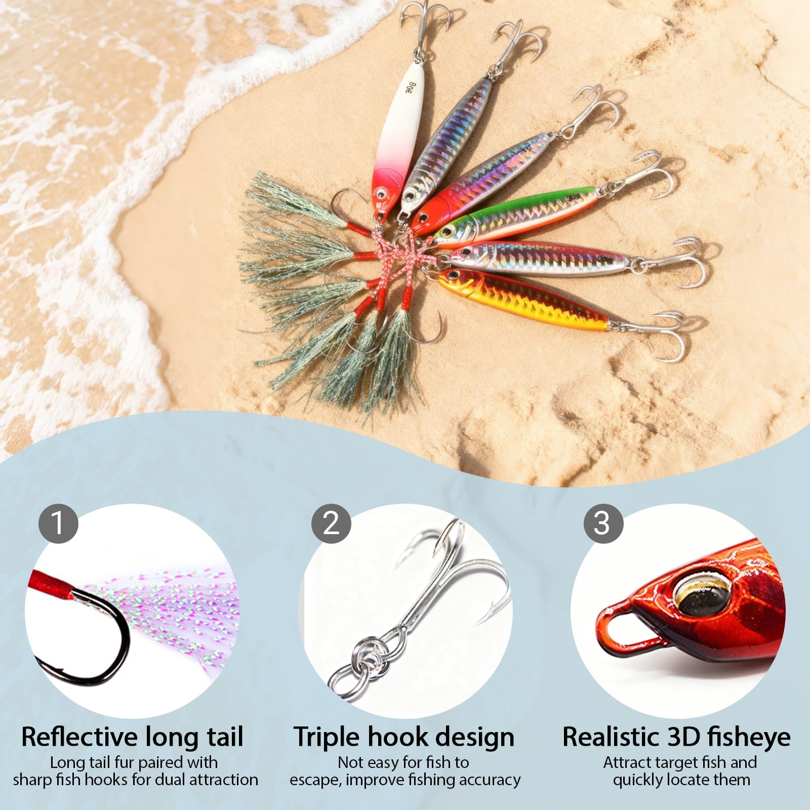 Jigging Esche da Pesca in Metallo，6 Pezzi Slow Sinking Micro Metal Jig con Ganci per Acqua Salata e Dolce，Esca Artificiale per Bass e Ciprinidi