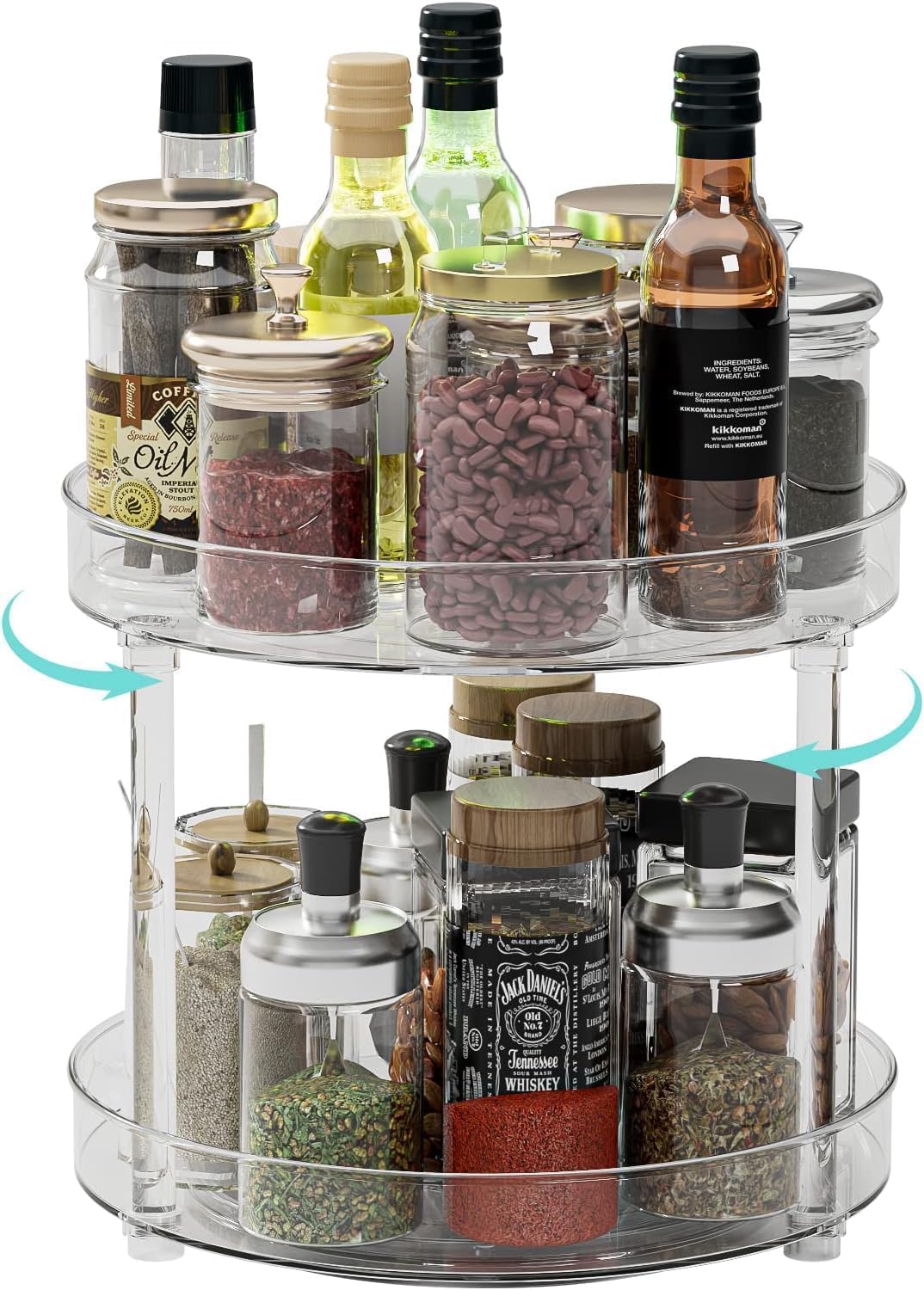 2 Tier Lazy Susan Turntable Organizer - Non-slip 360 Degree Rotating Kitchen Storage for Cabinet - Clear Spice Rack for Pantry, Refrigerator, Countertop, Bathroom, Table