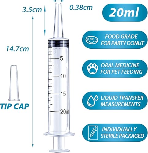 Miniatura 2 de Paquete de 50 jeringas de 0.7 fl oz con punta de catéter y tapa, jeringas grandes de plástico para líquidos, fiesta de gelatina, estudiante de