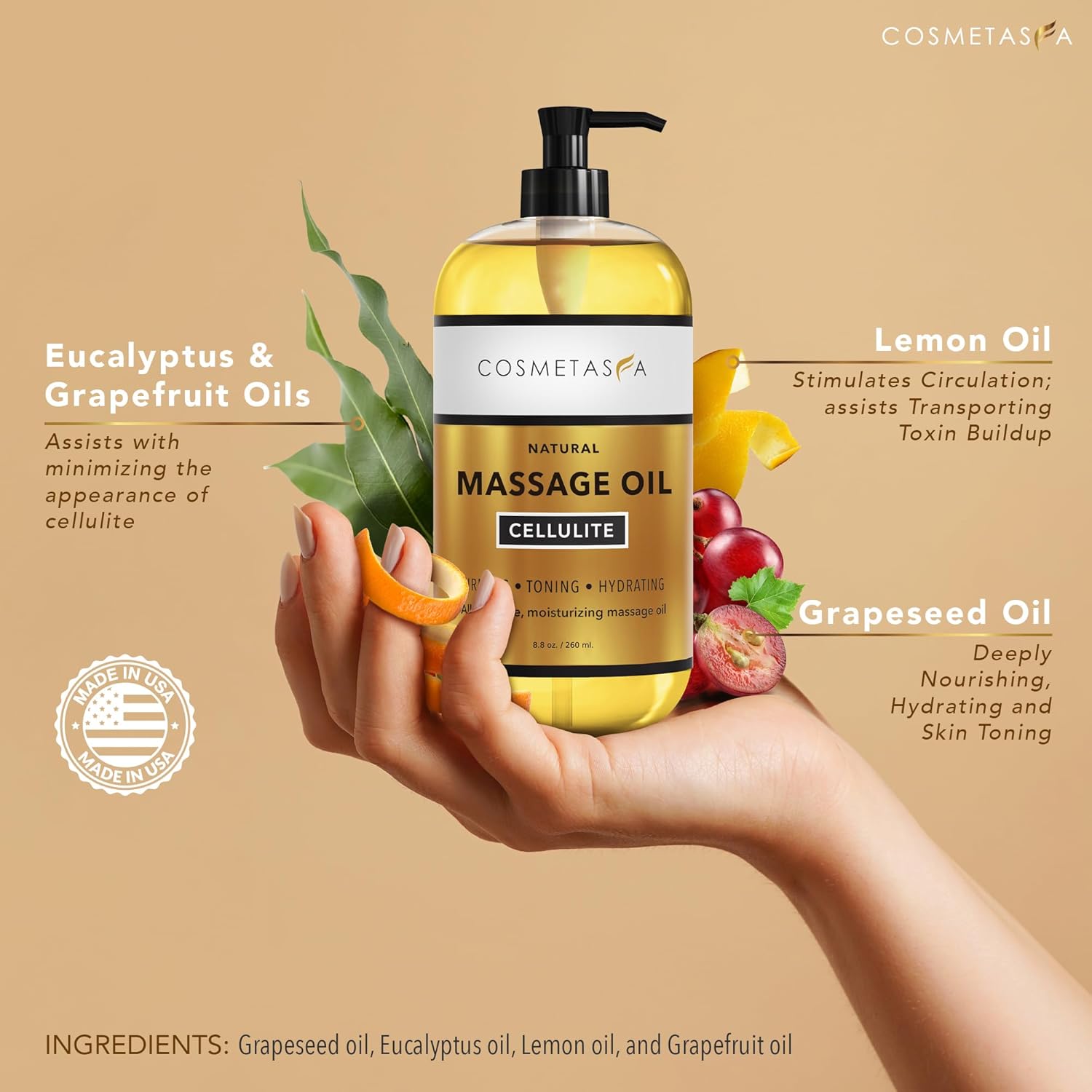 Cosmetasa Body Massage Oil Therapy Kit – Arnica & Lavender Oil for Relaxation and Sore Muscles – Includes Anti-Cellulite Oil, Roller Ball & Mitt for Firming Skin – Spa Gift Set for Women & Men - Image 3