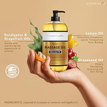 Cellulite Massage Oil, Gel & Mitt - Natural Hot Cream Massage Gel, Oil & Massager - Firm, Tone, Tighten & Moisturize Skin. Soothes Muscles (8.8 oz.)