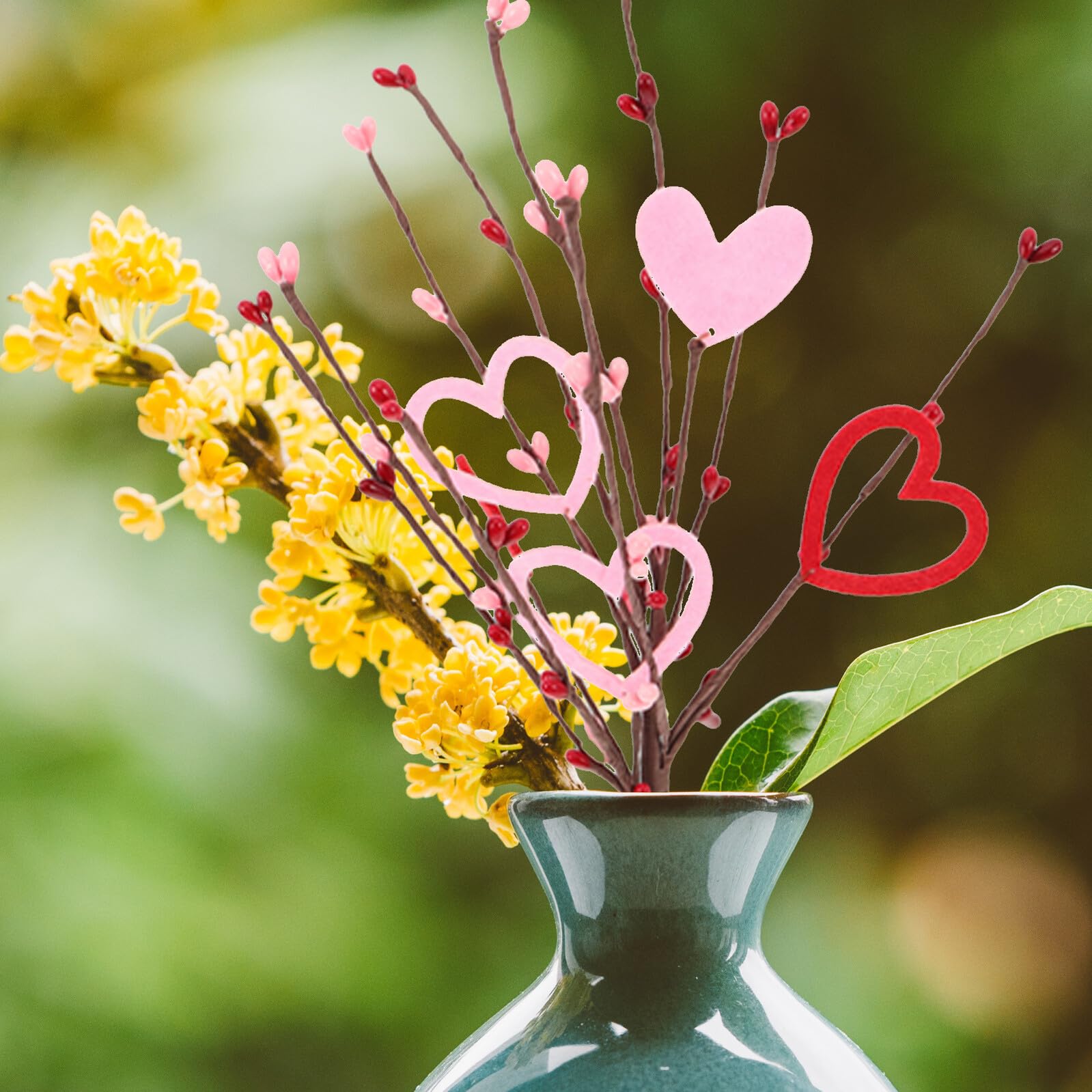 Zerodeko 10piezas Artificial de San Valentín Ramitas Forma de Corazón Rojo y Rosa Flores Artificiales para Decoración de Fiesta Obsequio de San Valentín para Mesas y Jarrones