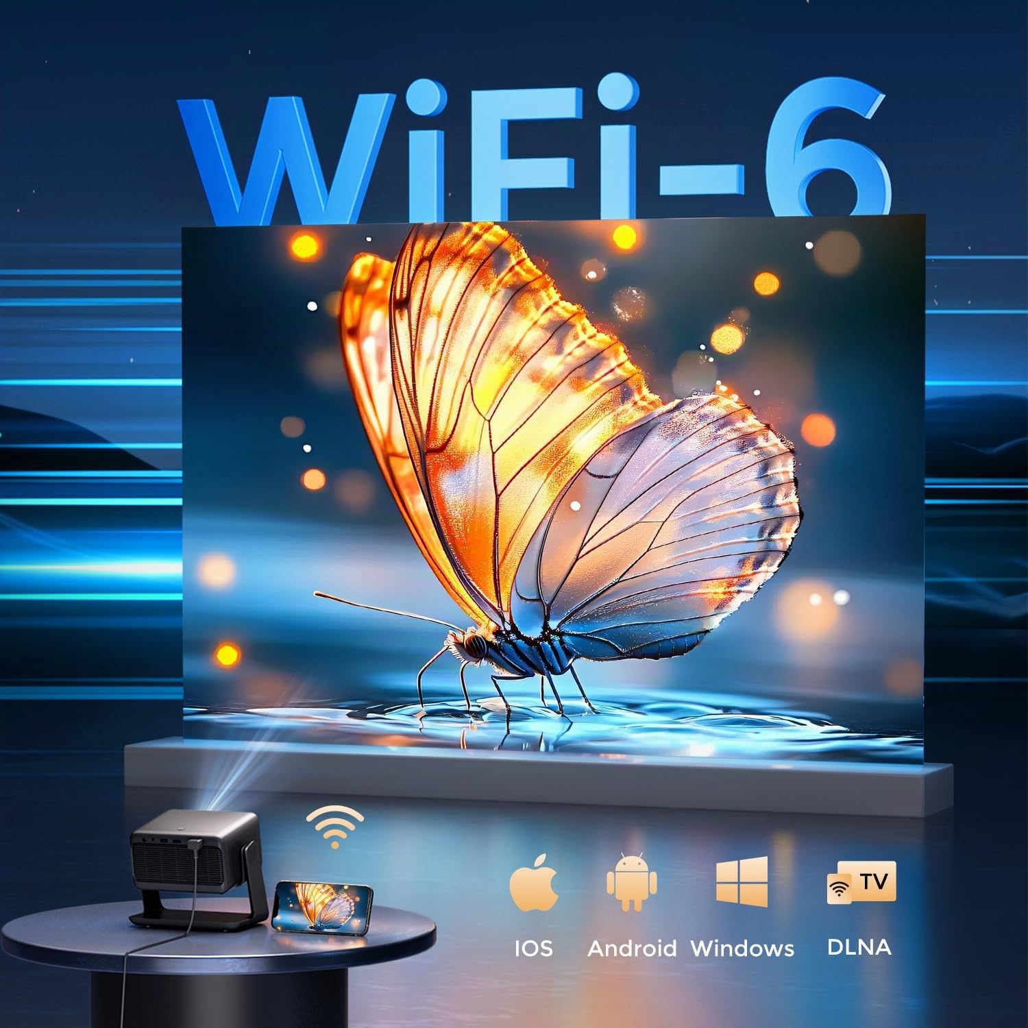 Vidéoprojecteur 30 000 lumens 【Dolby Audio】 Vidéoprojecteur AMEELA 1080P avec WiFi et Bluetooth, Mise au Point Automatique/Correction trapézoïdale 100 000 + Applications