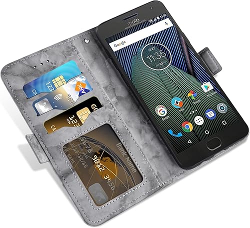 Miniatura 4 de Asuwish Funda compatible con Moto G5 Plus y protector de pantalla de vidrio templado, con ranura para tarjetero, soporte para tarjetas, función