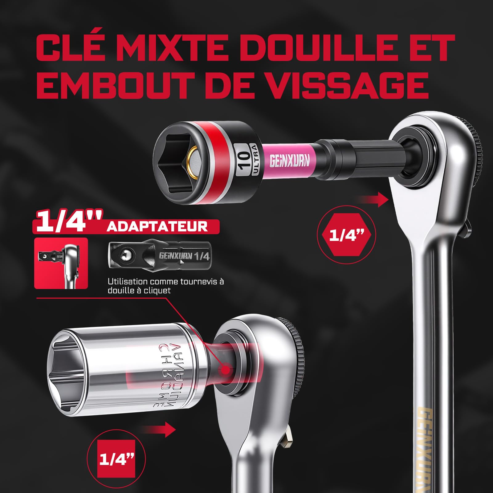 GEINXURN 33 Pièces Mini Jeu de Clés à Cliquet,25 mm Acier S2 jeu d'Embouts Magnétiques(Phillips/Pozidriv/Torx/Hex),Rallonge d'Embout à Six Pans et Douille Hexagonale Magnétique pour Auto, Vélo