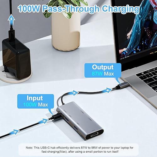 Miniatura 5 de Hub USB C 6 en 1, con puerto HDMI 4K @60Hz, 10Gbps 2 USB-A y 2 puertos USB-C, adaptador PD de 100 W USBC Dongle para MacBook Pro/Air, iPad Pro,