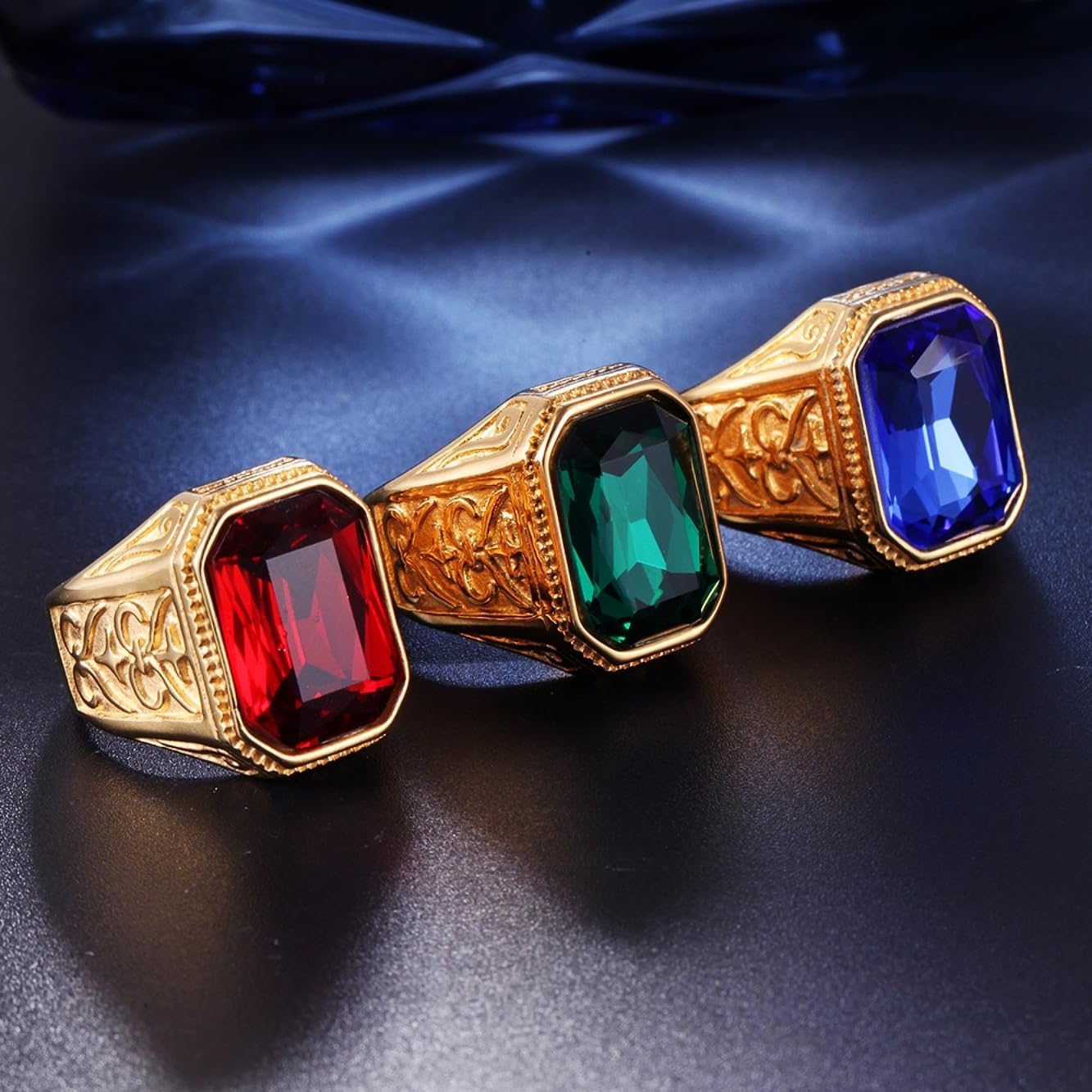 Iced out Ruby Stone Rings for Men 316 Stainless steel Rings Men's Ring Square Pattern Religion's rings Jewelry for Men rings for Heavy Metal ring Father's Day - Image 4