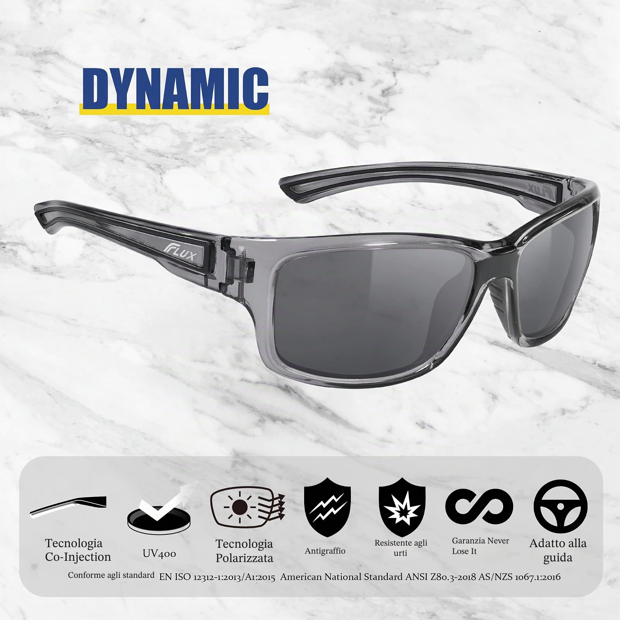 ICECUBE DYNAMIC Occhiali da sole polarizzati sportivi, protezione UV400 con funzione antiscivolo e telaio leggero, per uomini e donne durante la guida, corsa, baseball, golf, sport casual e attività