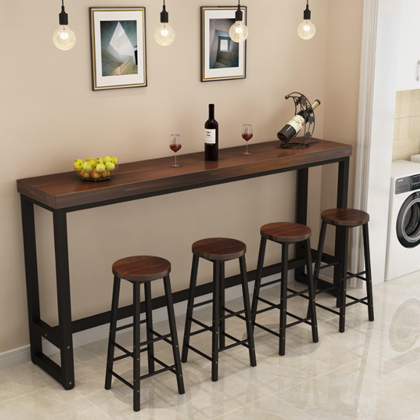Table de bar industrielle rectangulaire en bois massif et métal pour cuisine, haute de 100cm