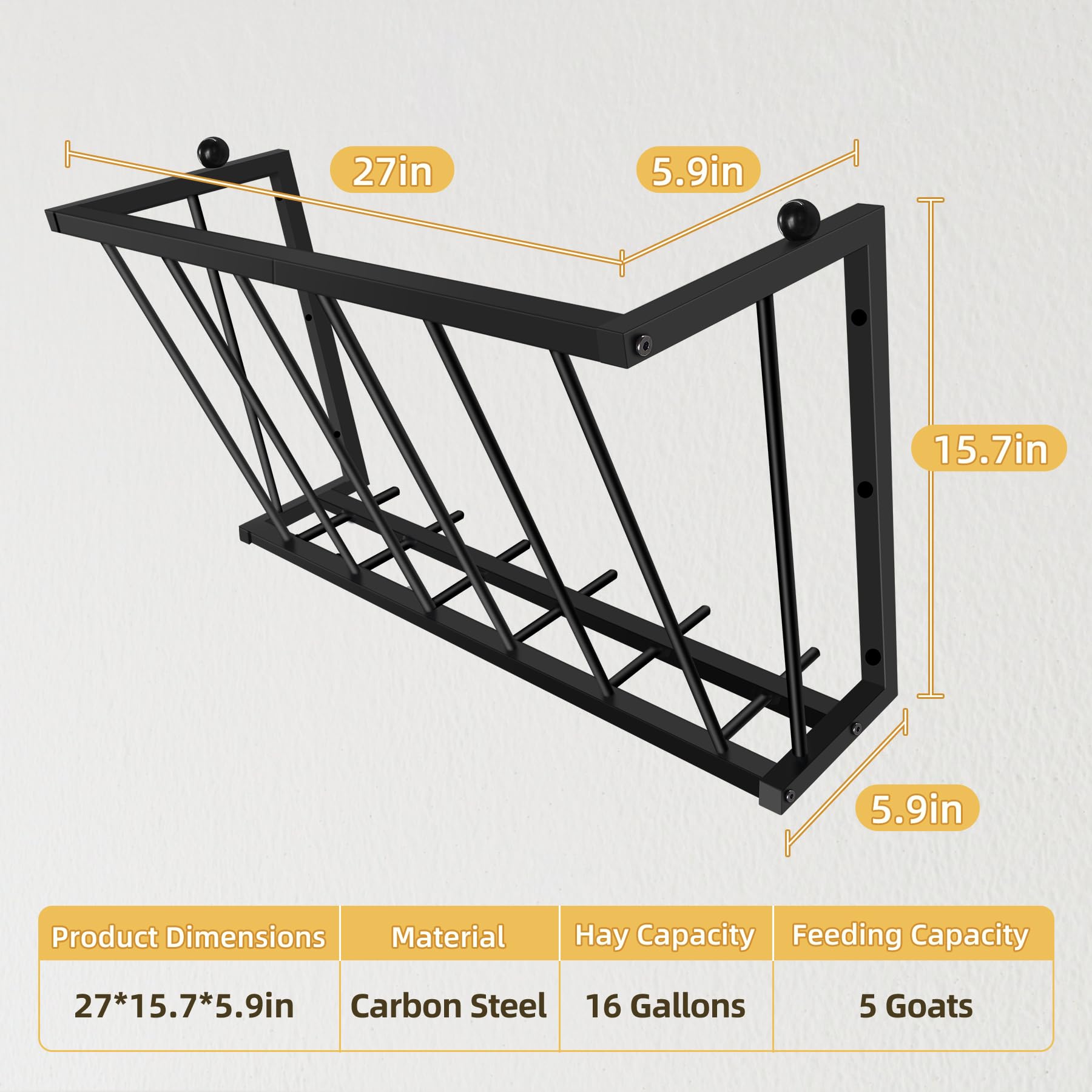 Hay Feeder, 27'' Long Horse Goat Hay Rack, 16 Gallon Large Capacity, Heavy Duty Iron Hay Feeder Wall Mount for Horses, Sheep, Goats, Indoor Outdoor Uses, Effortless Installation in Farm, Yield - image 6