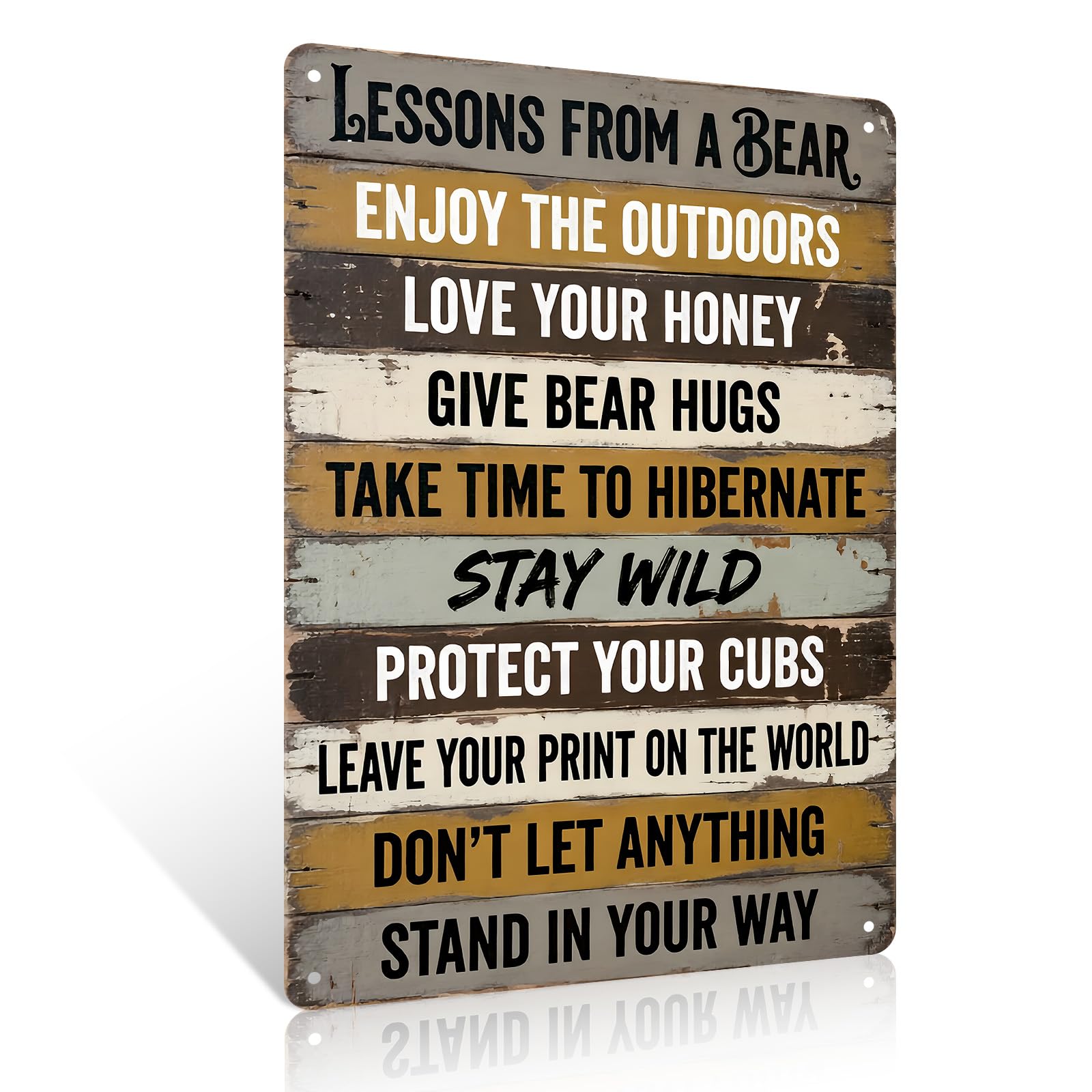 Ulord Bear Lessons Funny Metal Signs 8x12 Inches Motivational Wall Art