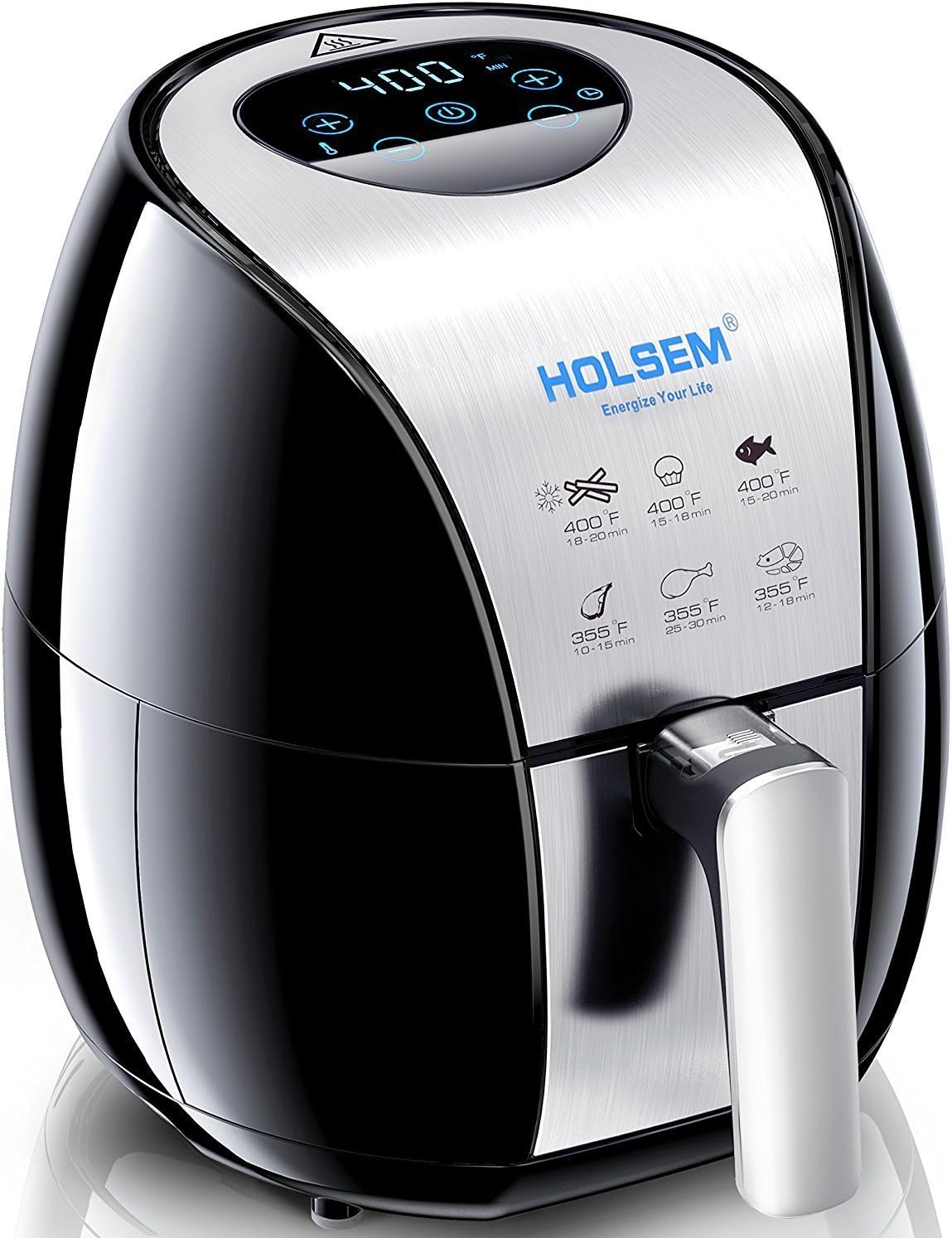 Digital Air Fryer with Rapid Air Circulation System, 3.4 QT Capacity, 1500W (LED Display) - Black/Stainless Steel