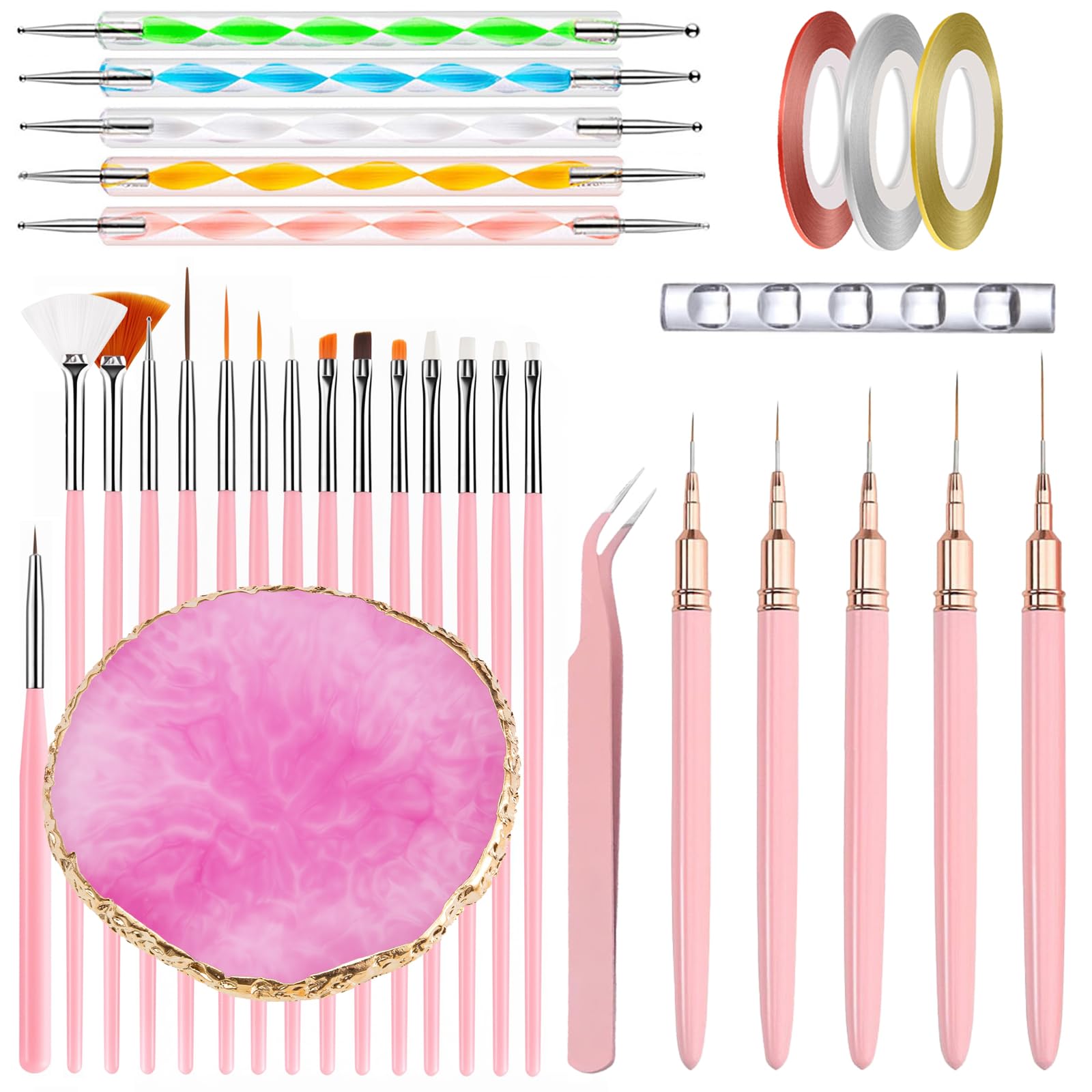 31Pcs Nail Art Tools Set Nail Art Brushes Resin Nail Art Palette Dotting Tools and Liner Brushes For